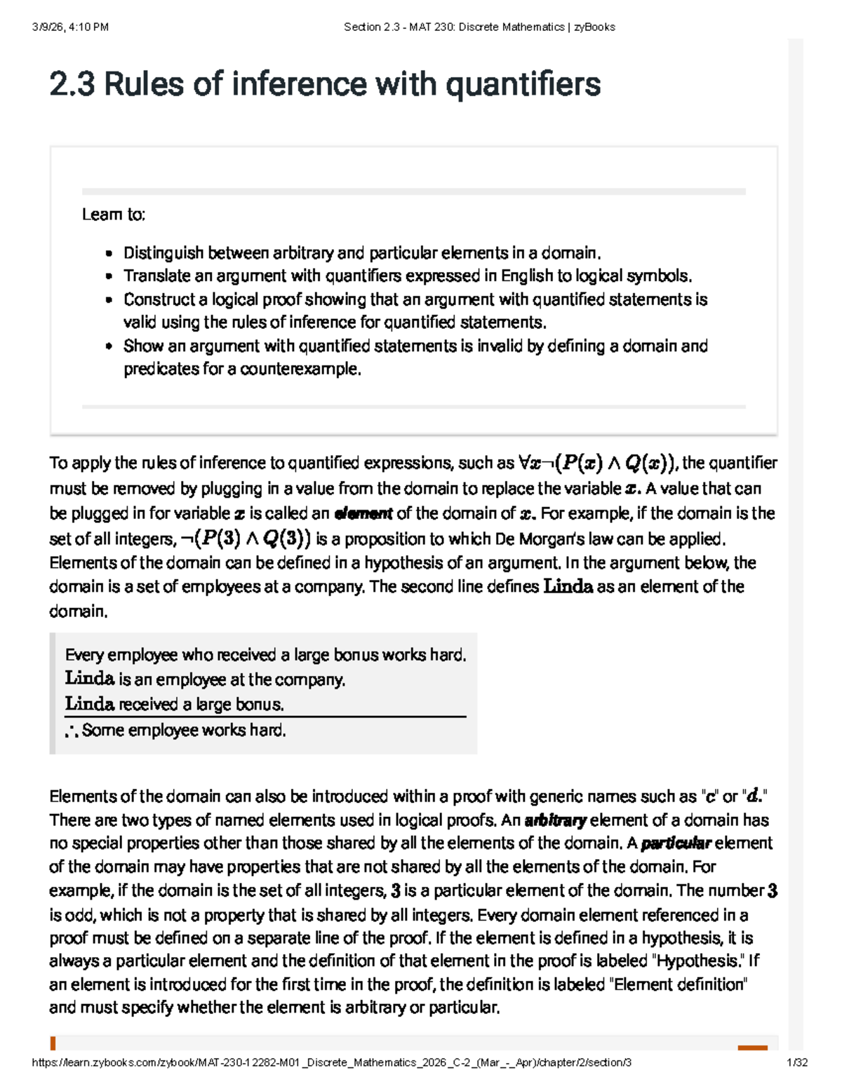Section 2.3 - MAT 230: Discrete Mathematics zyBooks Inference Rules and ...