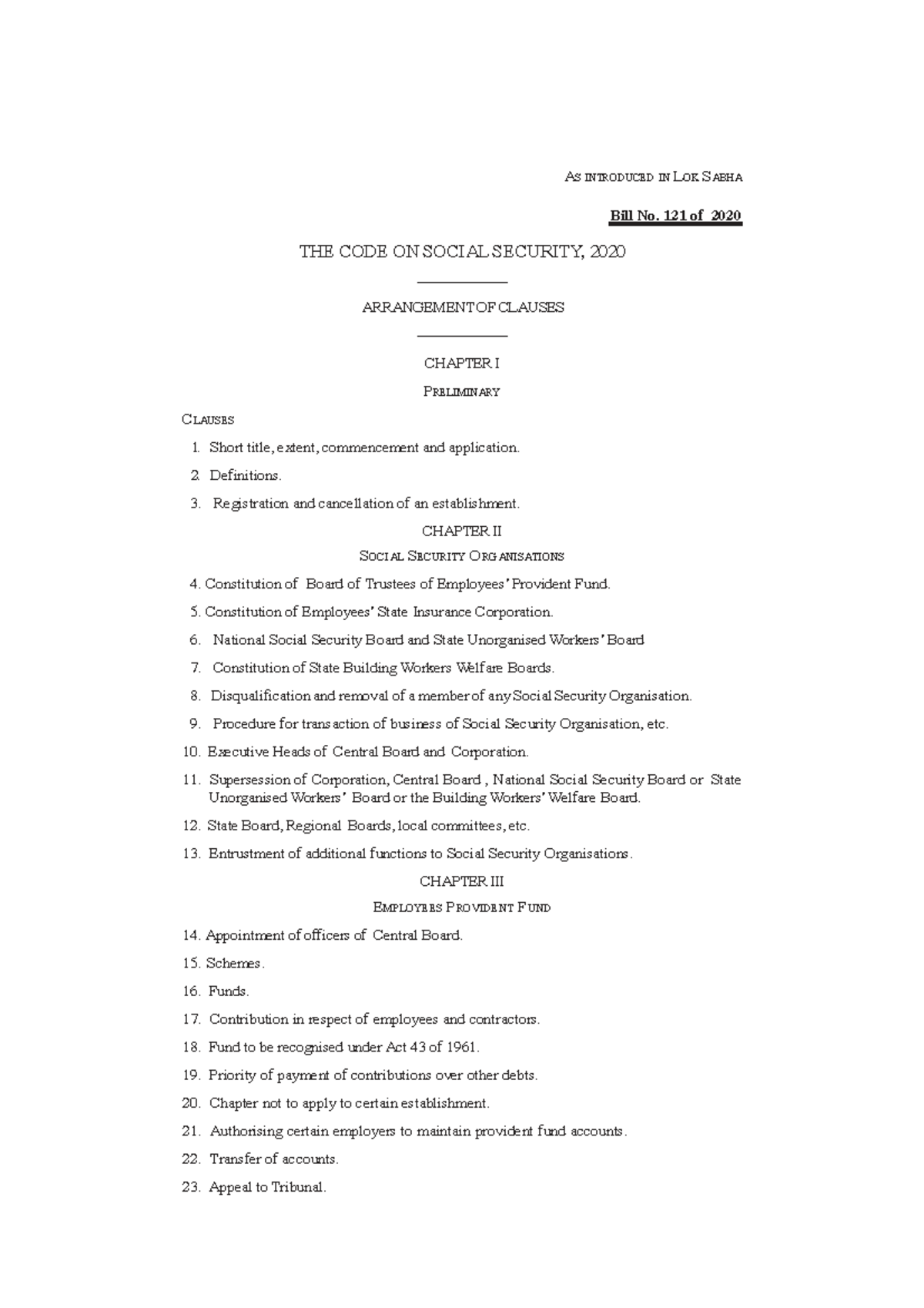Ss code as introduced in lok sabha - (i) THE CODE ON SOCIAL SECURITY ...