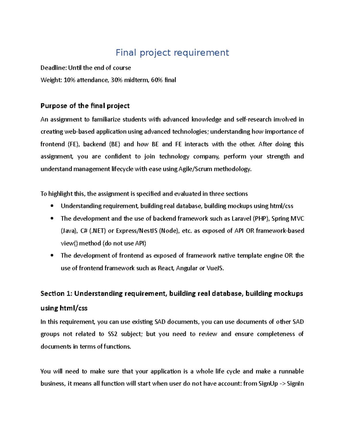 Final project requirement - Final project requirement Deadline: Until ...