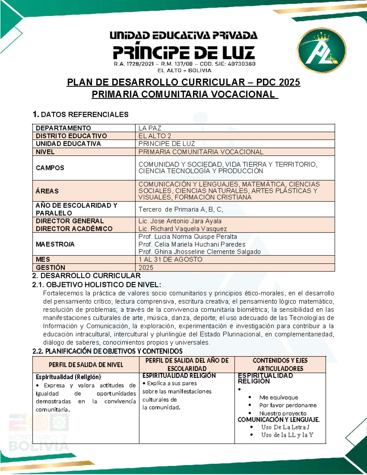 PDC 2025: Plan de Desarrollo Curricular para Primaria Comunitaria - Studocu