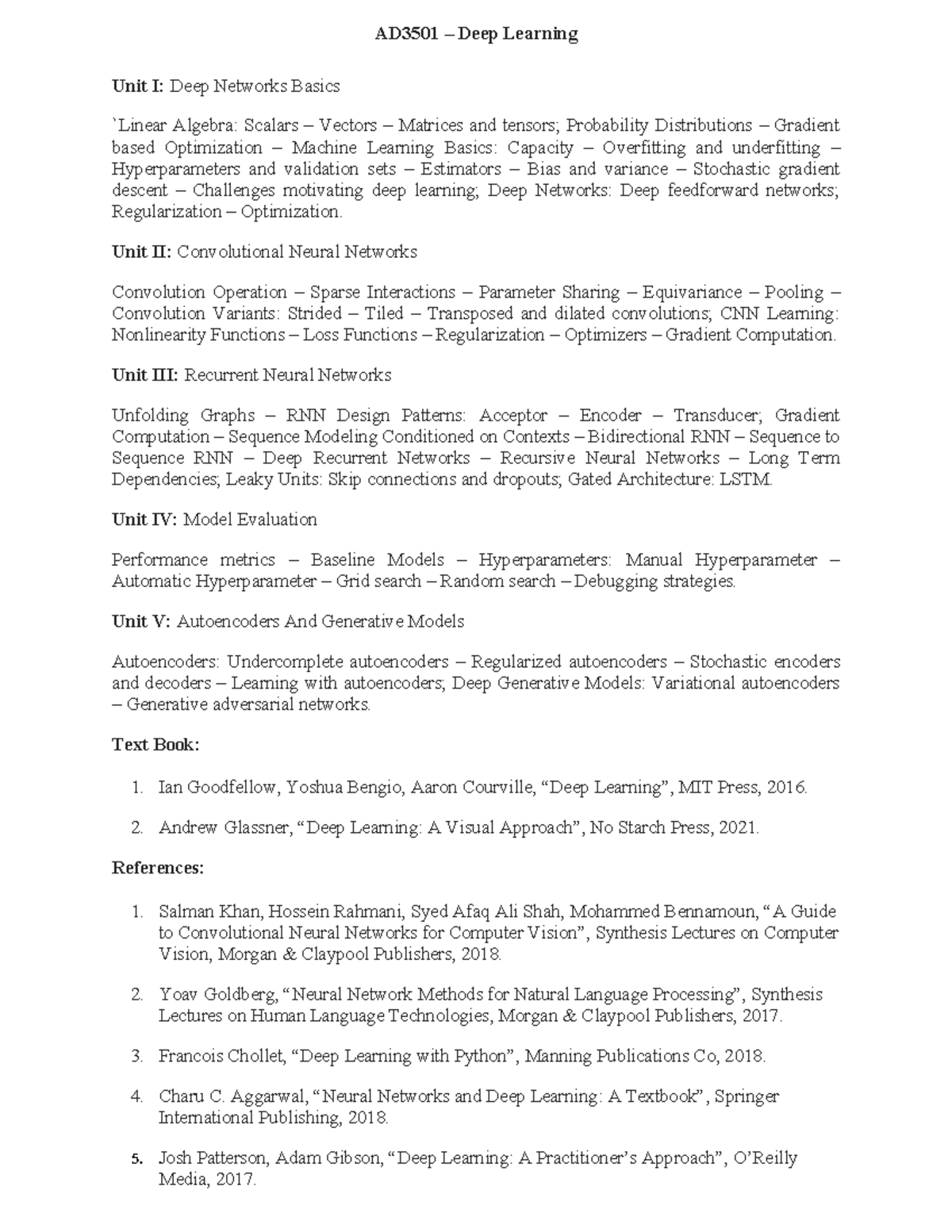 AD3501 - Deep Learning Course Syllabus and Overview - Studocu