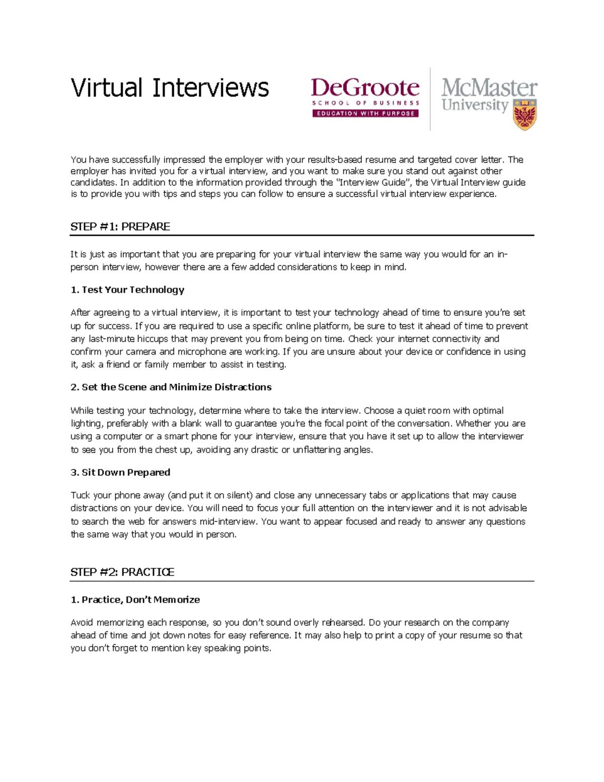 Virtual Interview Guide: Tips for Success - Studocu