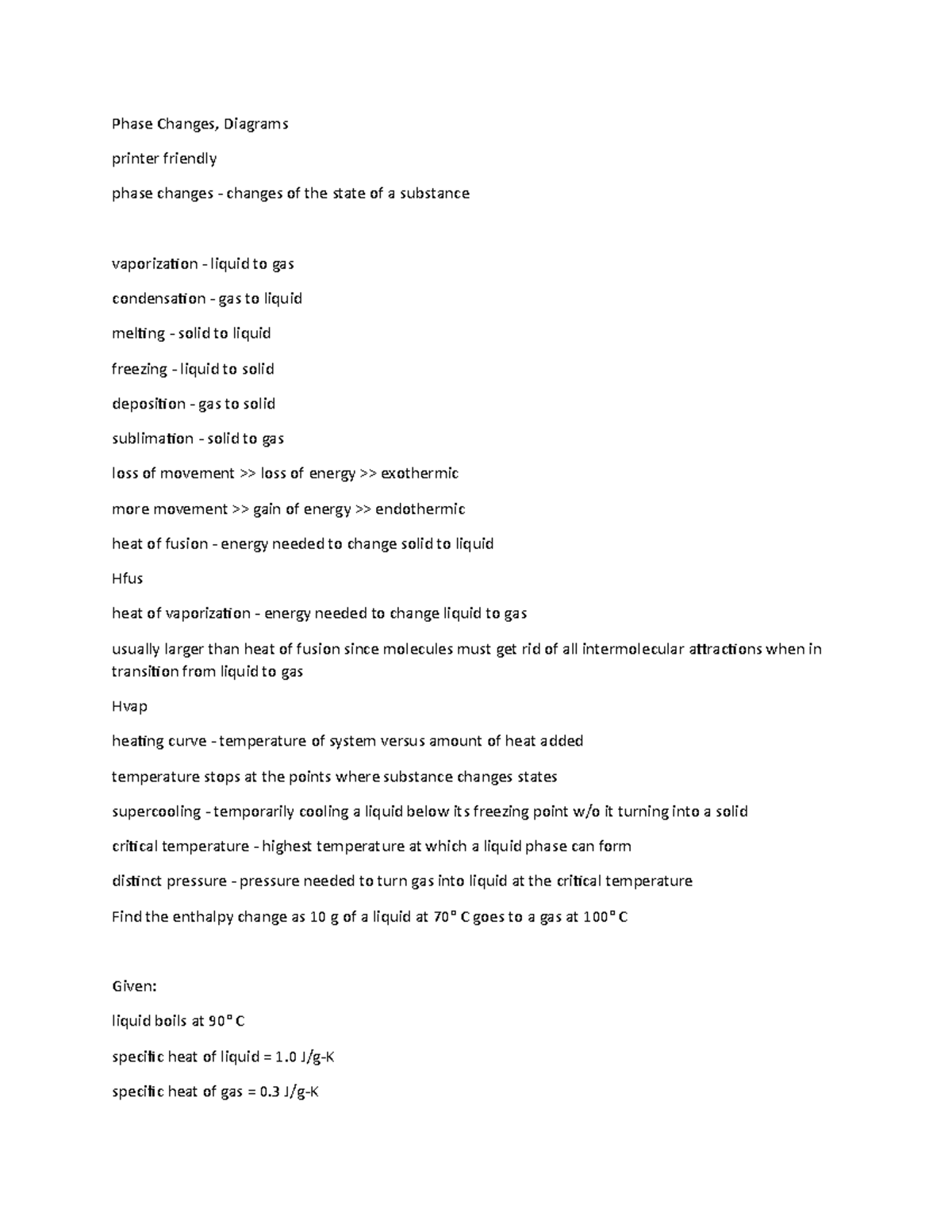 Phase Changes - Lecture notes 12 - Phase Changes, Diagrams printer ...