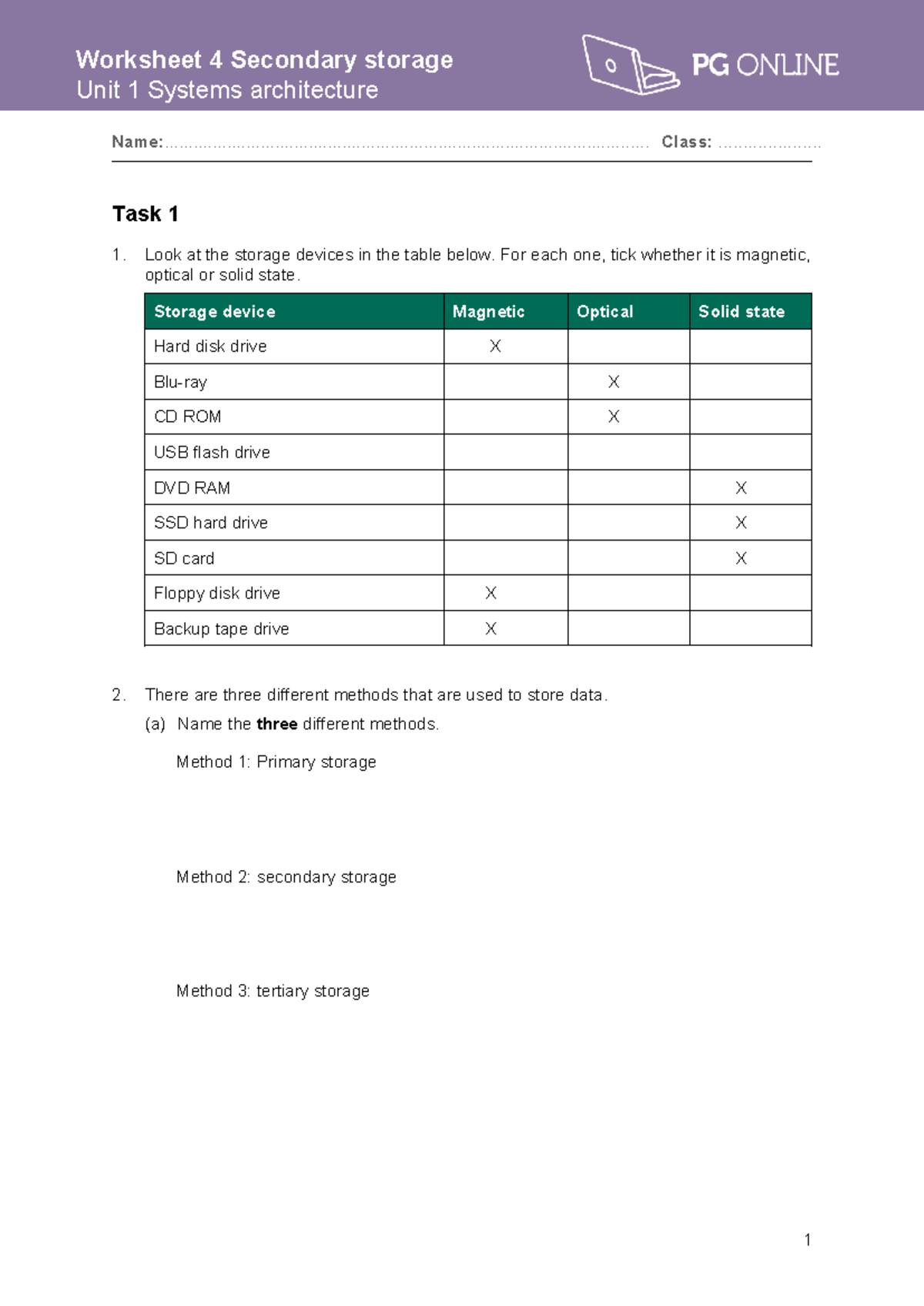 Worksheet 4: Secondary Storage Analysis - Unit 1 Systems Architecture ...