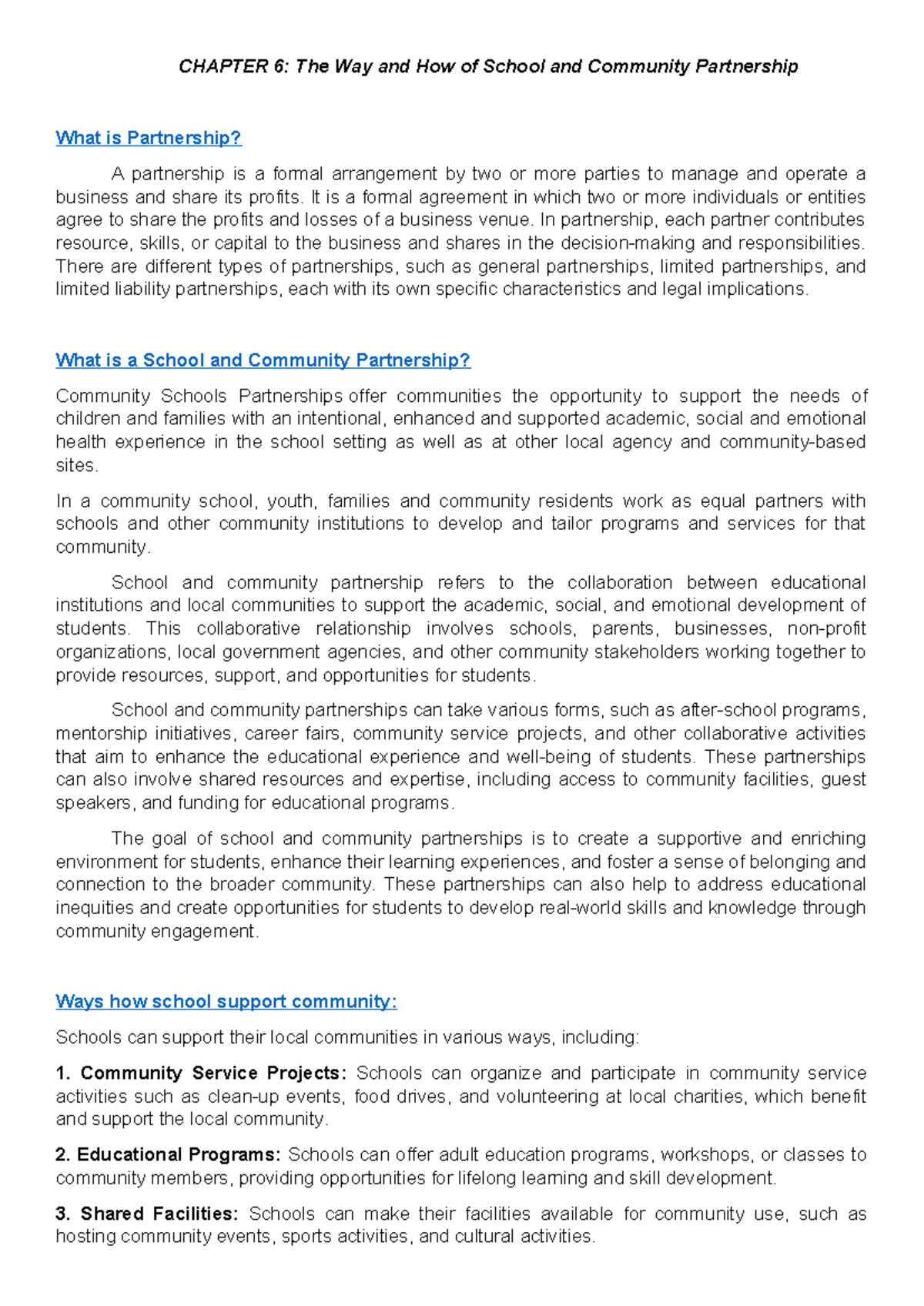 Chapter 6: School and Community Partnerships in Educ 3 - Studocu