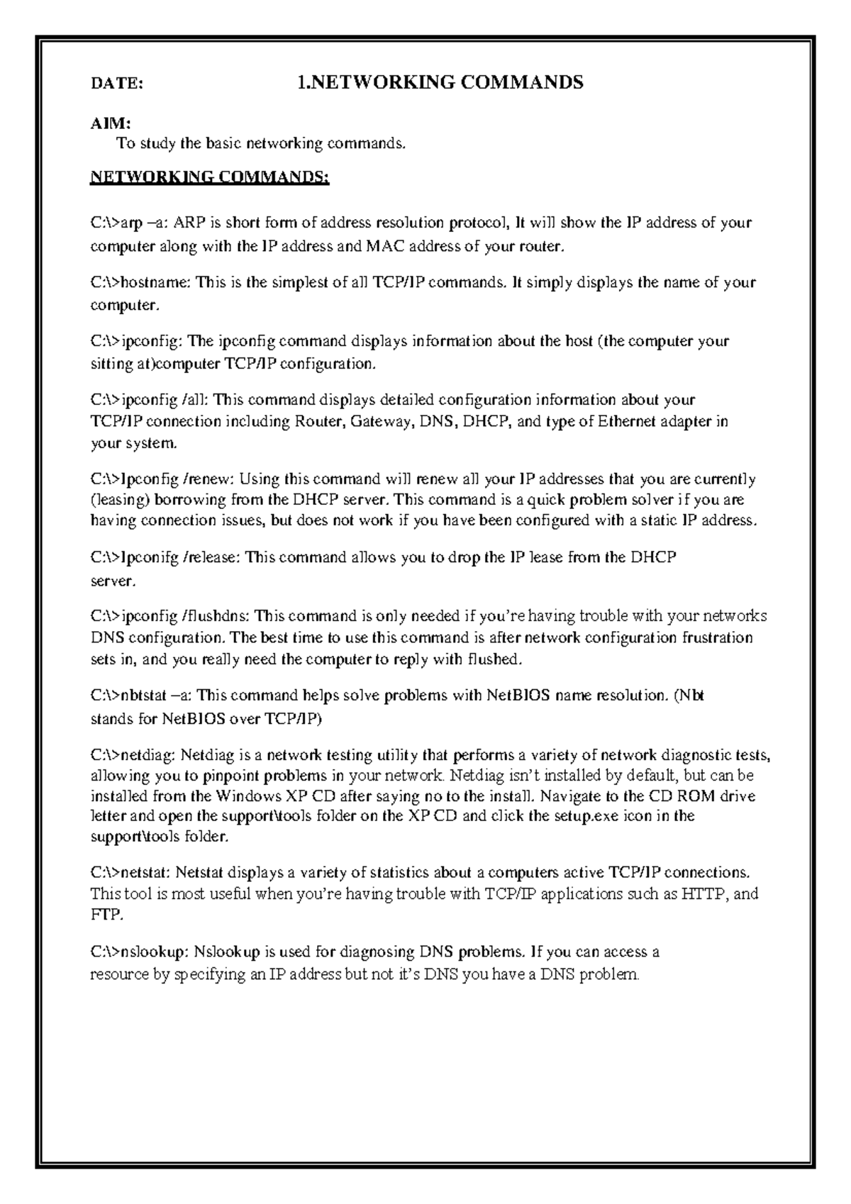 CS8581CN - Networking Laboratory Commands & Programming Guide - Studocu