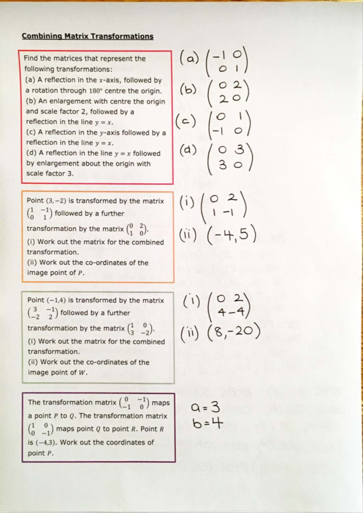L10 - Combining Matrix Transformations Practice Strips Answers - Studocu