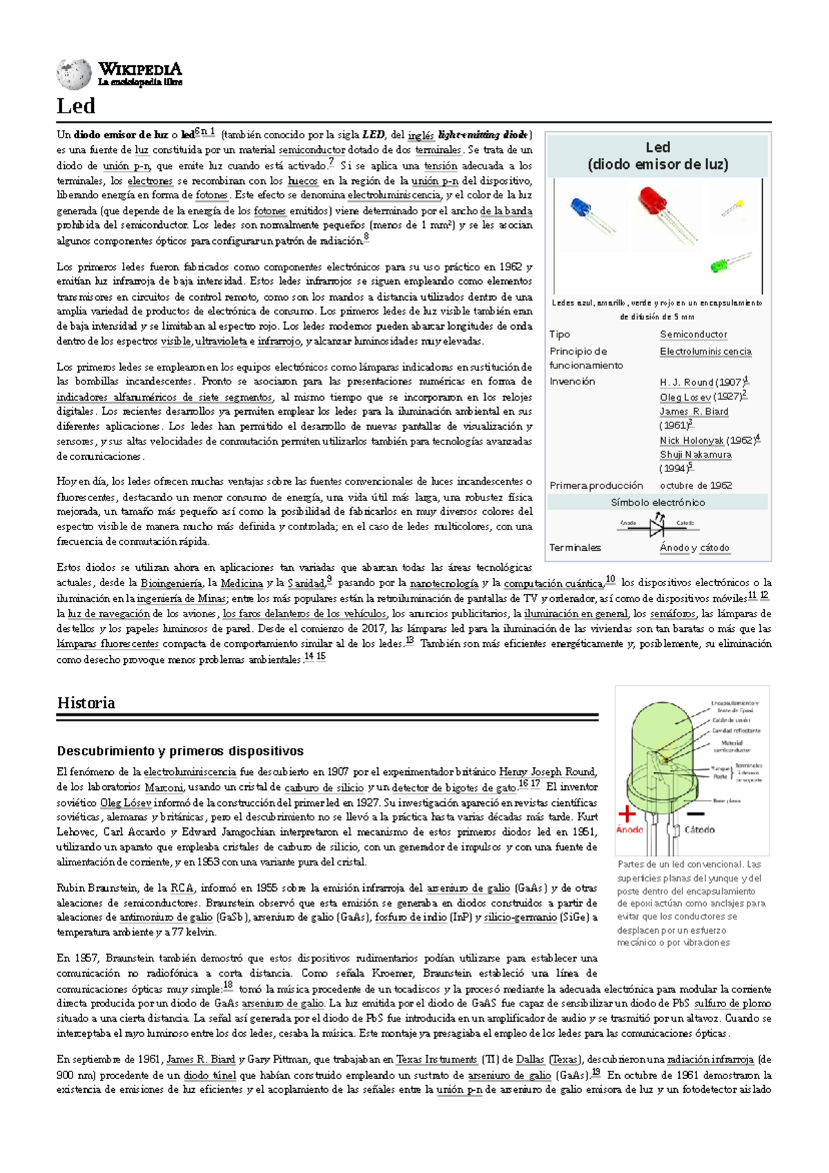 Led - Wikipedia - ELECTRONICA - Led (diodo emisor de luz) Ledes azul ...