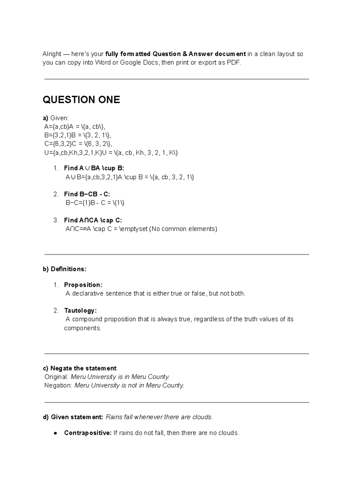 Q&A Document for Course Code: MATH101 - Clean Format for Word/PDF - Studocu