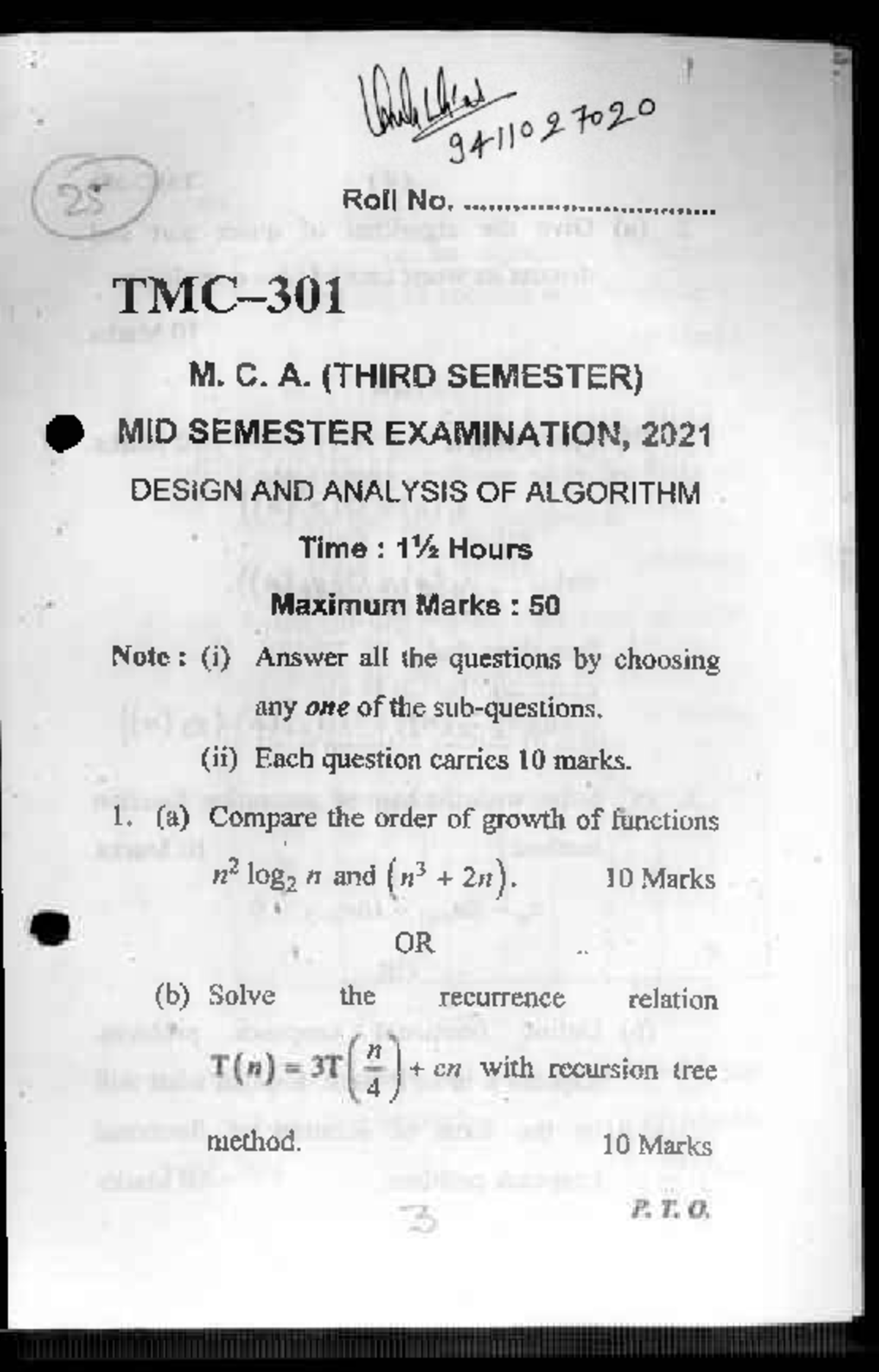 DAA (M.Sc. IT) Mid & End Sem Exam PYQs Compilation - Studocu