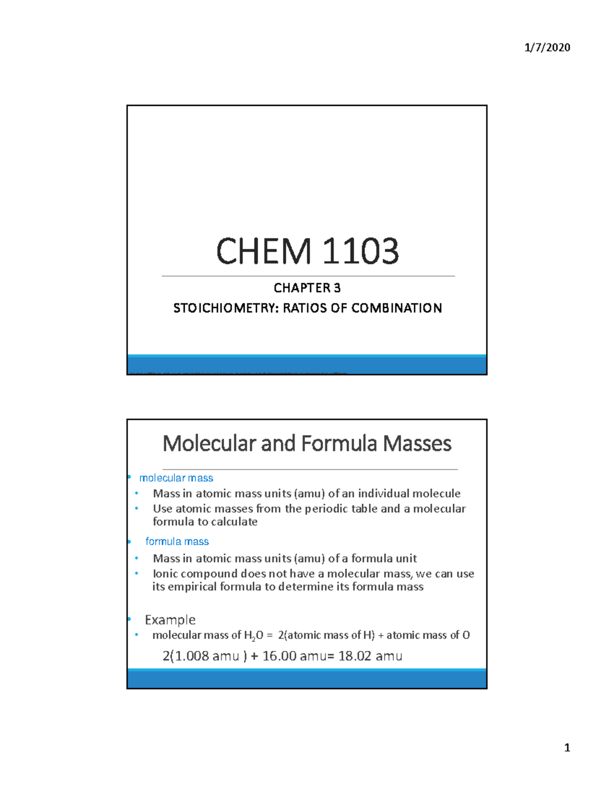 CHEM 1103 Chapter 3: Stoichiometry & Chemical Equations Overview - Studocu