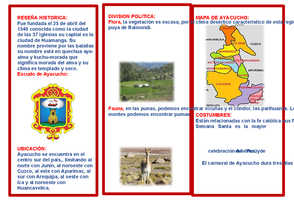 Tríptico sobre Ayacucho: Historia, Costumbres y Atractivos Turísticos - Document Preview