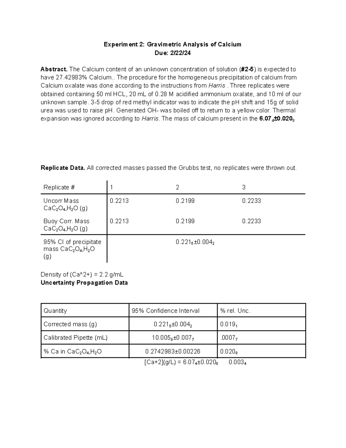Lab Report Experiment 2 1 - Experiment 2: Gravimetric Analysis of ...