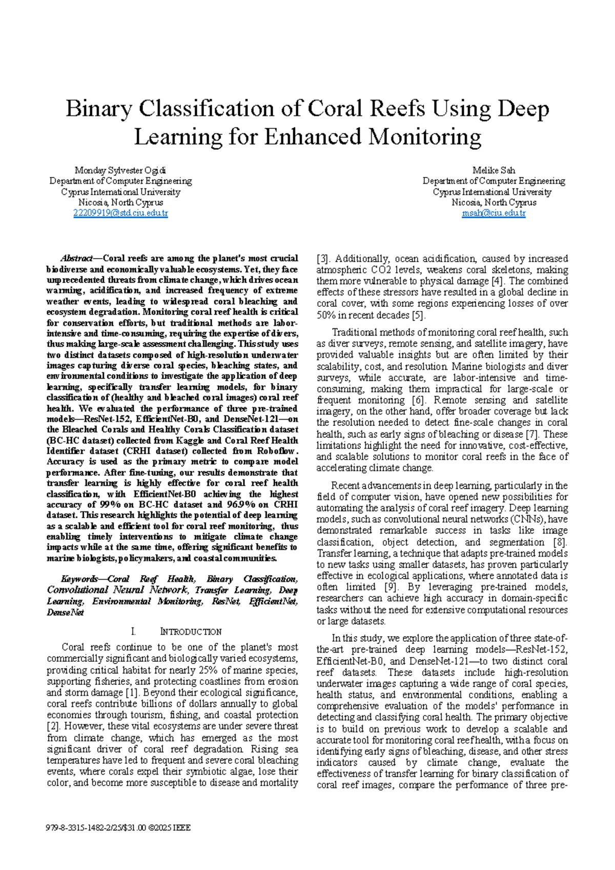 Binary Classification of Coral Reefs Using Deep Learning (CENG 2023 ...