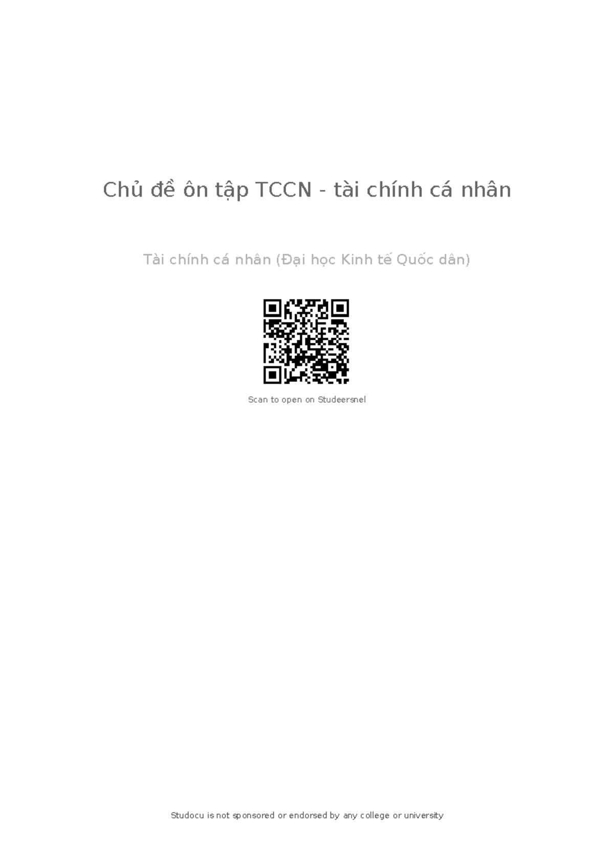 Ôn Tập TCCN Tài Chính Cá Nhân - ĐH Kinh Tế Quốc Dân - Studocu