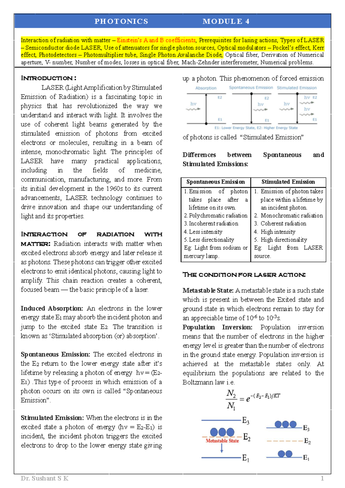 PHOTONICS MODULE 4: Laser Principles and Applications - Studocu