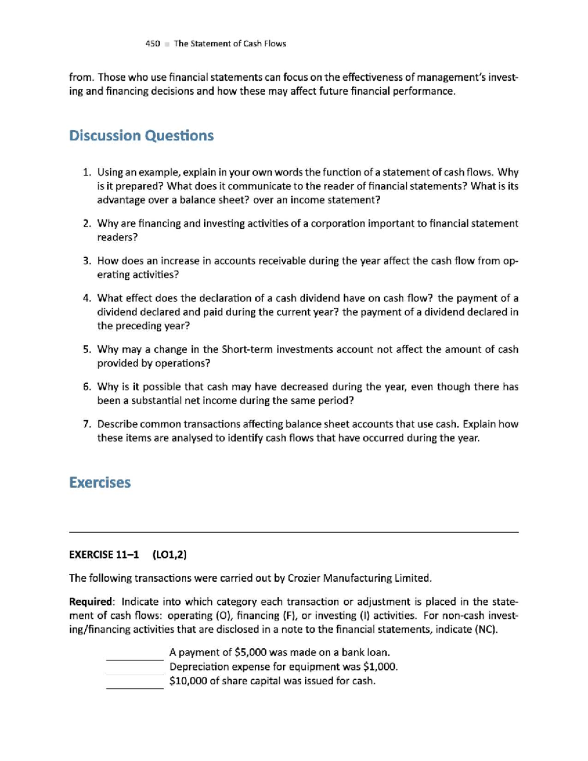 450 The Statement of Cash Flows: Analysis and Exercises - Studocu