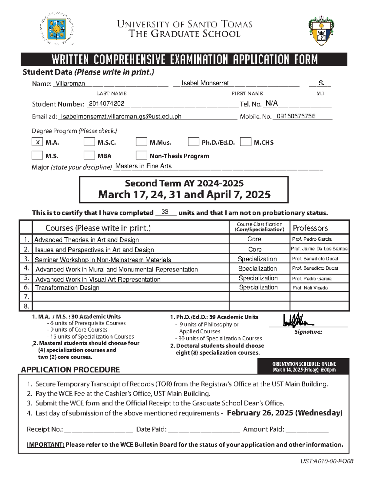 WCE Application Form for UST Graduate School - AY 2024-2025 - Studocu