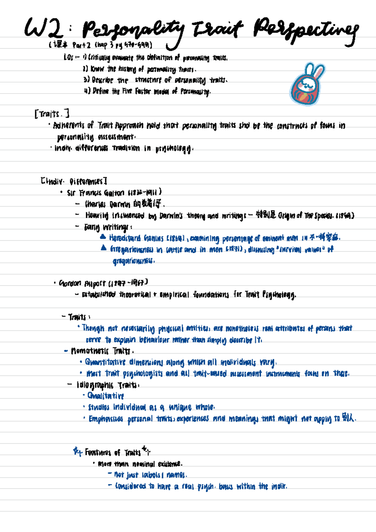 Psy2042 Week 2 Lecture Notes: Personality Traits & Theories - Studocu