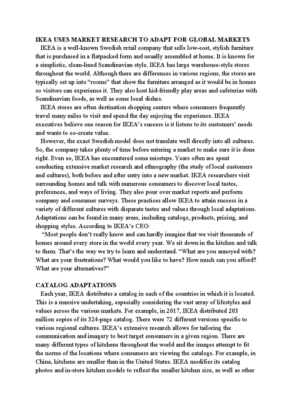 IKEA's Global Market Adaptation Strategies: A Case Study Analysis - Studocu