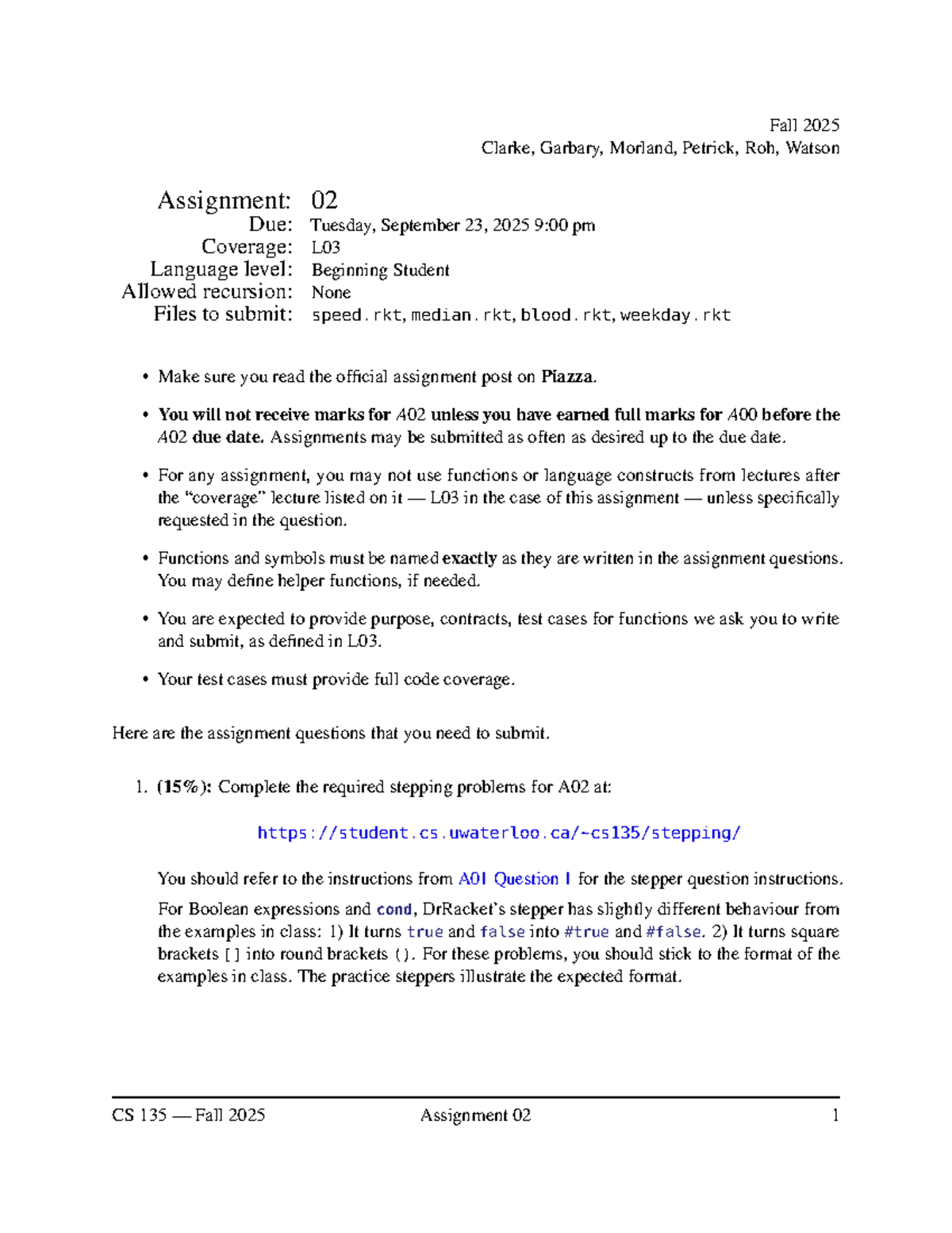 CS 135 Fall 2025 Assignment 02: Functions and Unit Conversions - Studocu