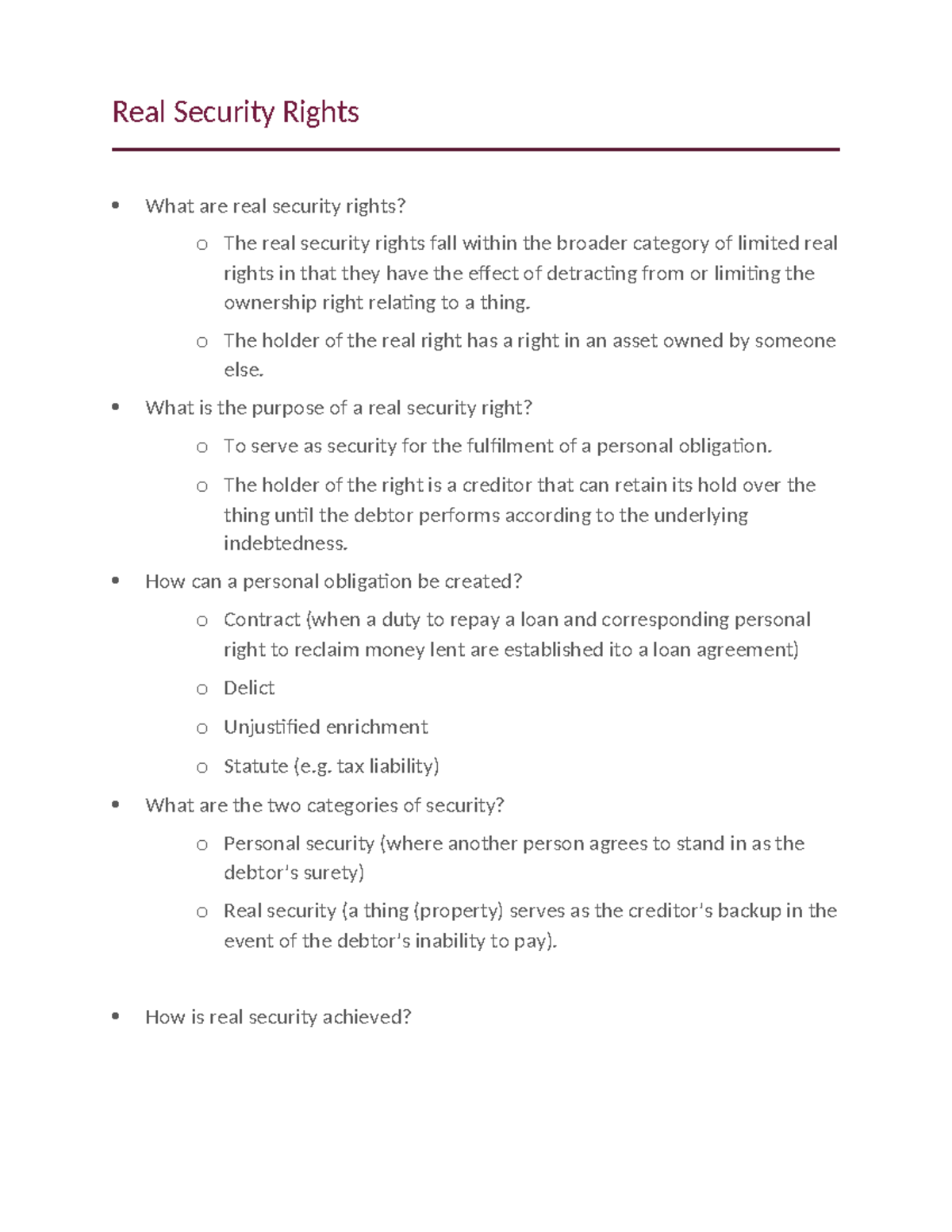 Real Security Rights: Understanding Their Purpose and Benefits - Studocu