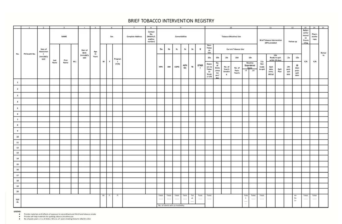 BTI Registry Form for Tobacco Intervention (Course Code: 234567) - Studocu