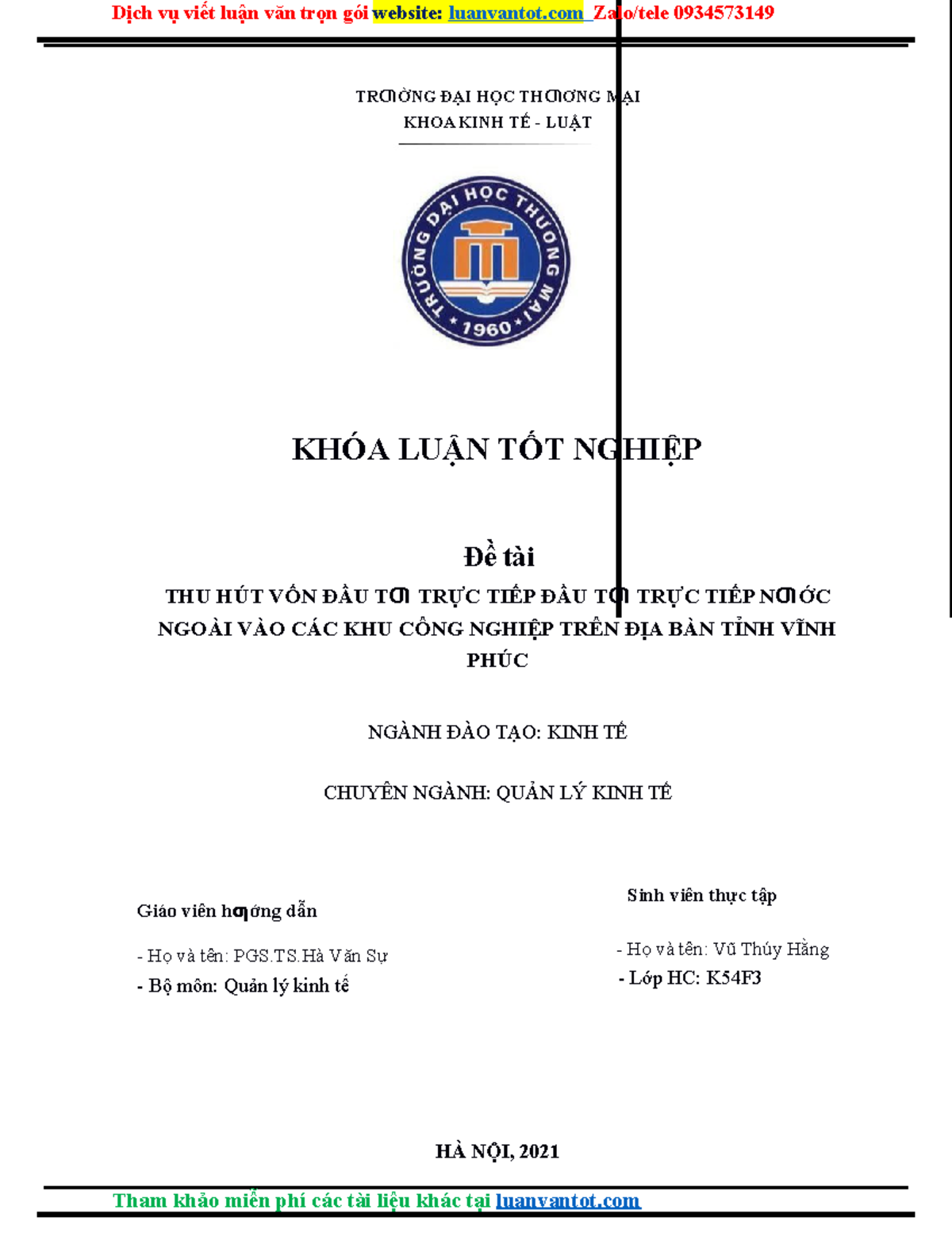 Khóa Luận Tốt Nghiệp: THU HÚT VỐN ĐẦU T Ƣ TRỰC TIẾP NƯỚC NGOÀI VÀO KCN ...