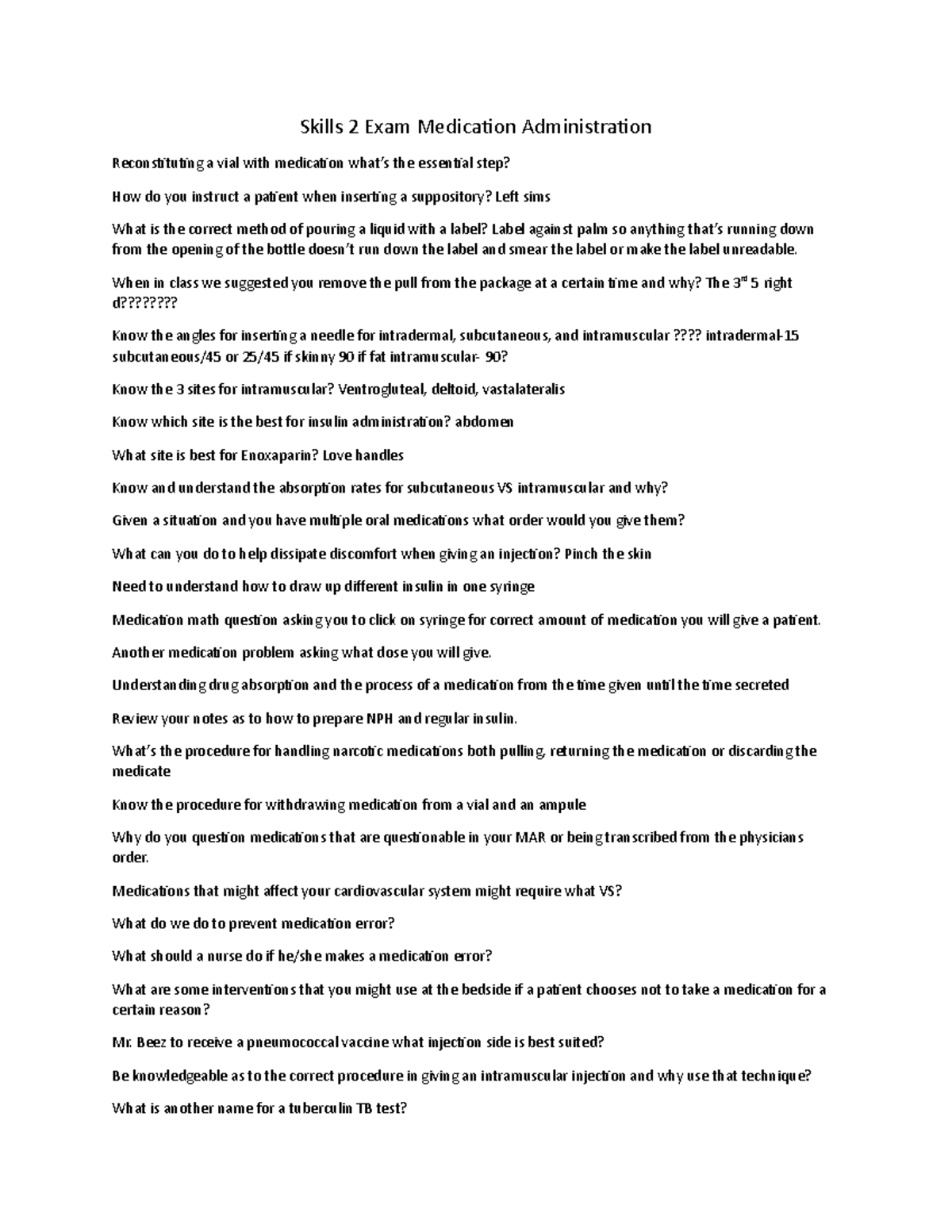 Skills 2 Exam Medication Administration - Skills 2 Exam Medication ...