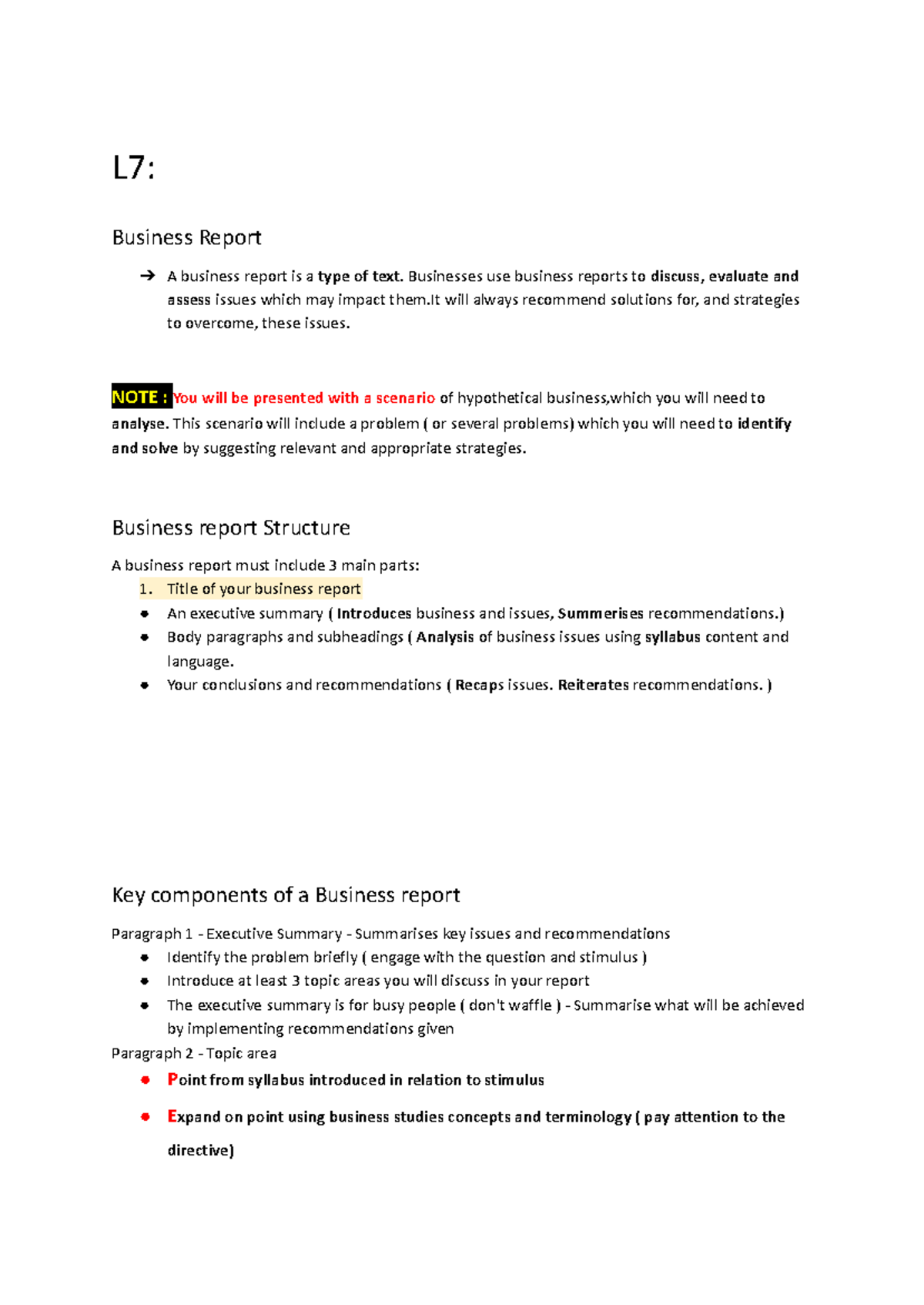 L7: Year 11 Business Report Structure and Guidelines - Studocu