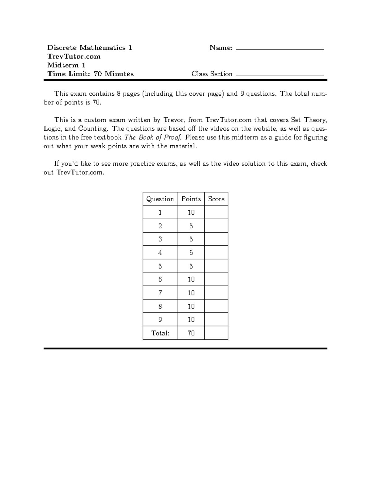 Discrete Mathematics 1 Midterm Exam 1 - TrevTutor.com - Studocu