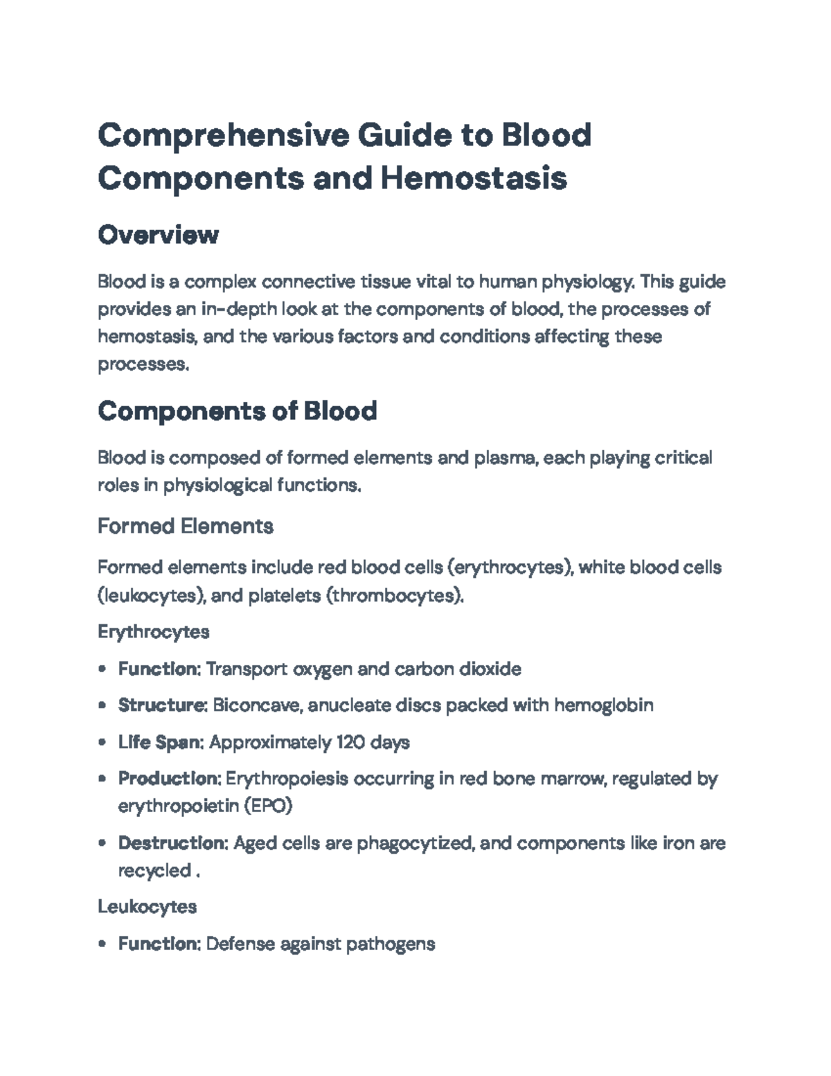 Comprehensive Guide to Blood Components and Hemostasis (Course Code ...