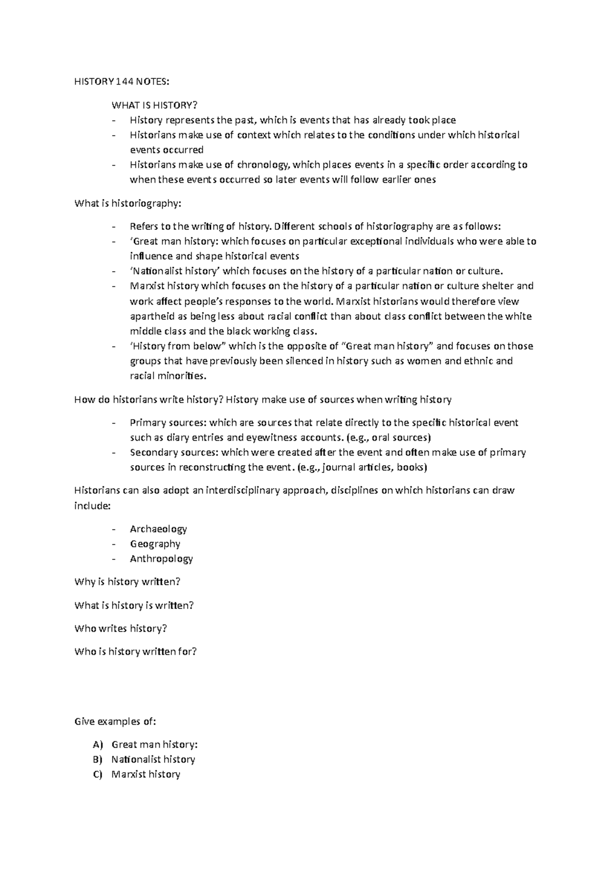 HIST 144 Final Exam Study Notes: Key Concepts and Historiography - Studocu