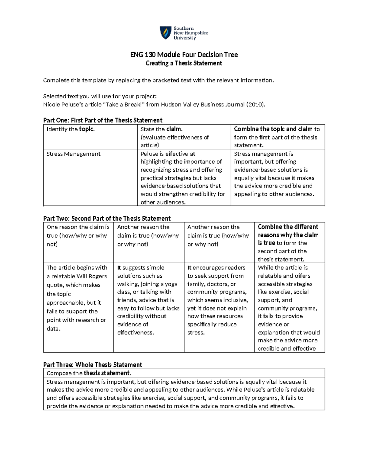 ENG 130 4-1 Decision Tree: Crafting an Effective Thesis Statement - Studocu