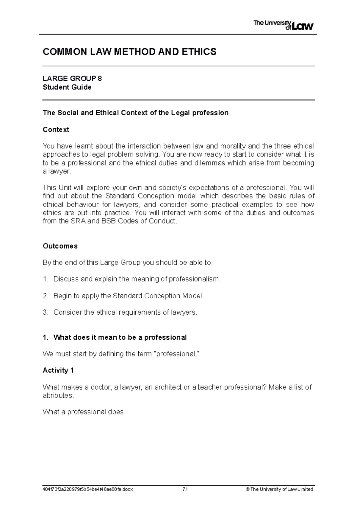 Lg 8 - Student Guide on Common Law Method & Ethics in Legal Profession ...