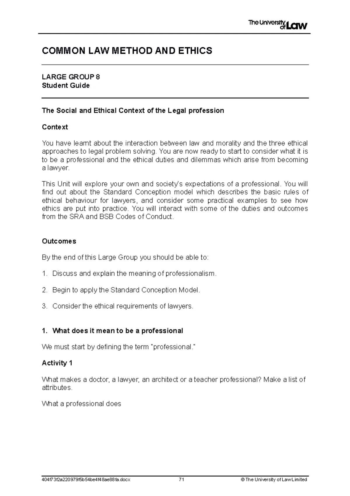 Lg 8 - Student Guide on Common Law Method & Ethics in Legal Profession ...