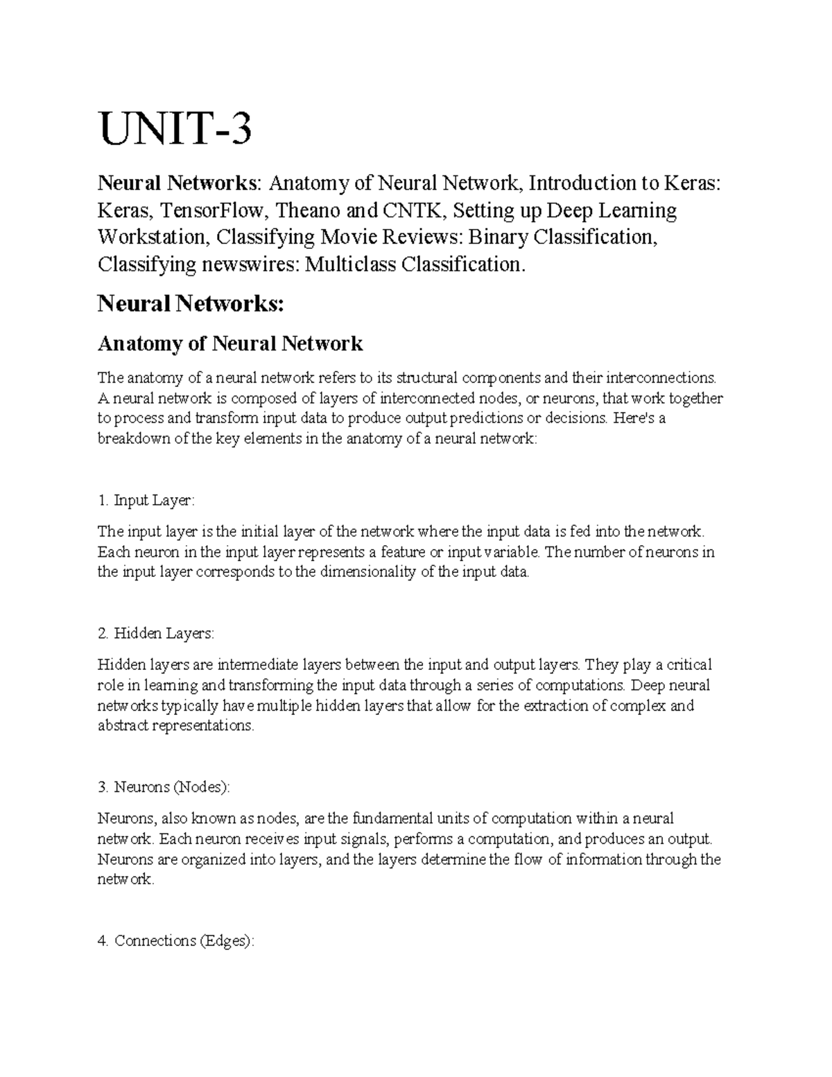 Deep Learning Unit-3: Neural Networks, Keras, and Model Classification ...