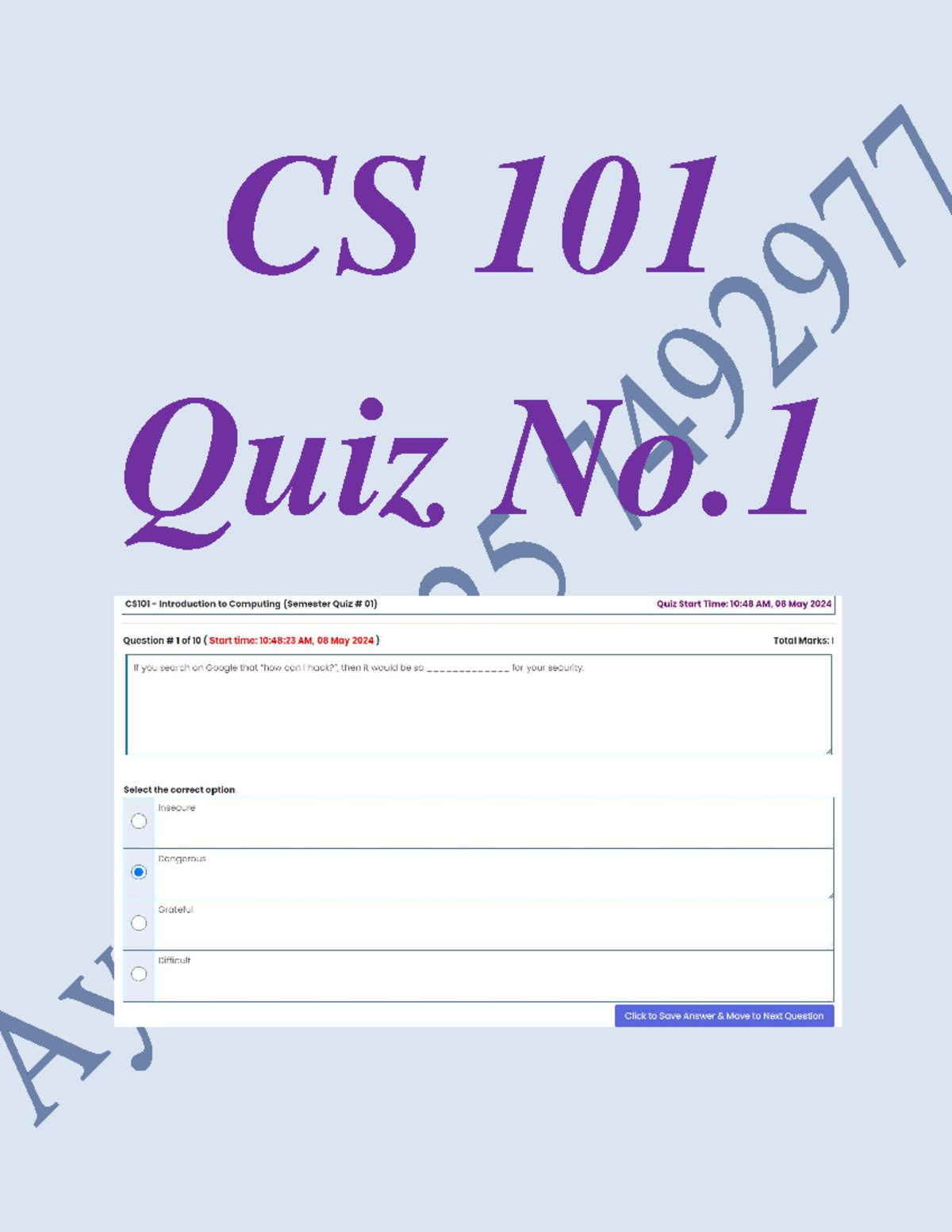 CS 101 Quiz 1: Introduction to Computing (8 May 2024) - Studocu