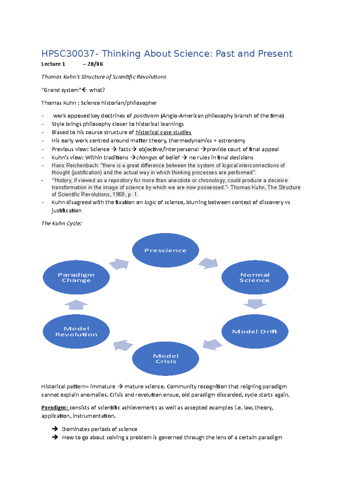 HPSC30037 - Course Notes on the Philosophy & History of Science - Studocu