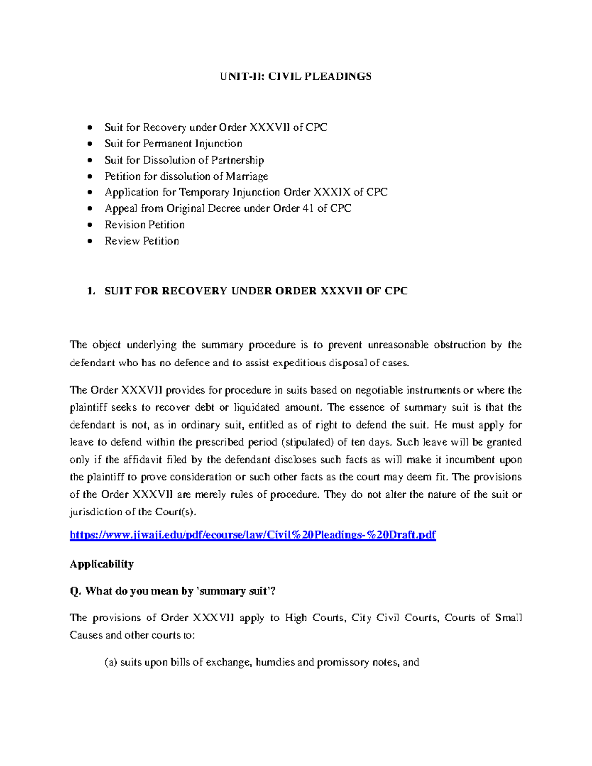 CIVIL PLEADINGS: Summary Suits, Injunctions & Dissolution Cases (CPC ...