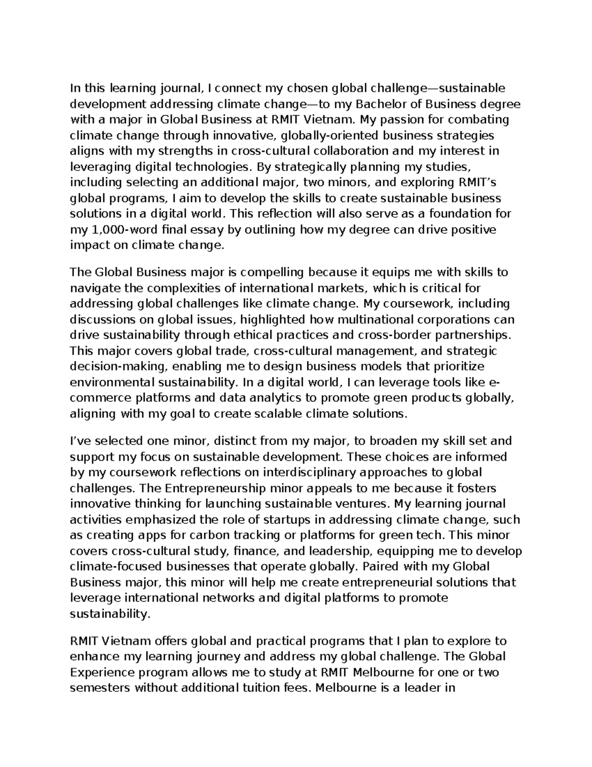 Lj10 - Final Essay Reflection on Global Business & Climate Change - Studocu