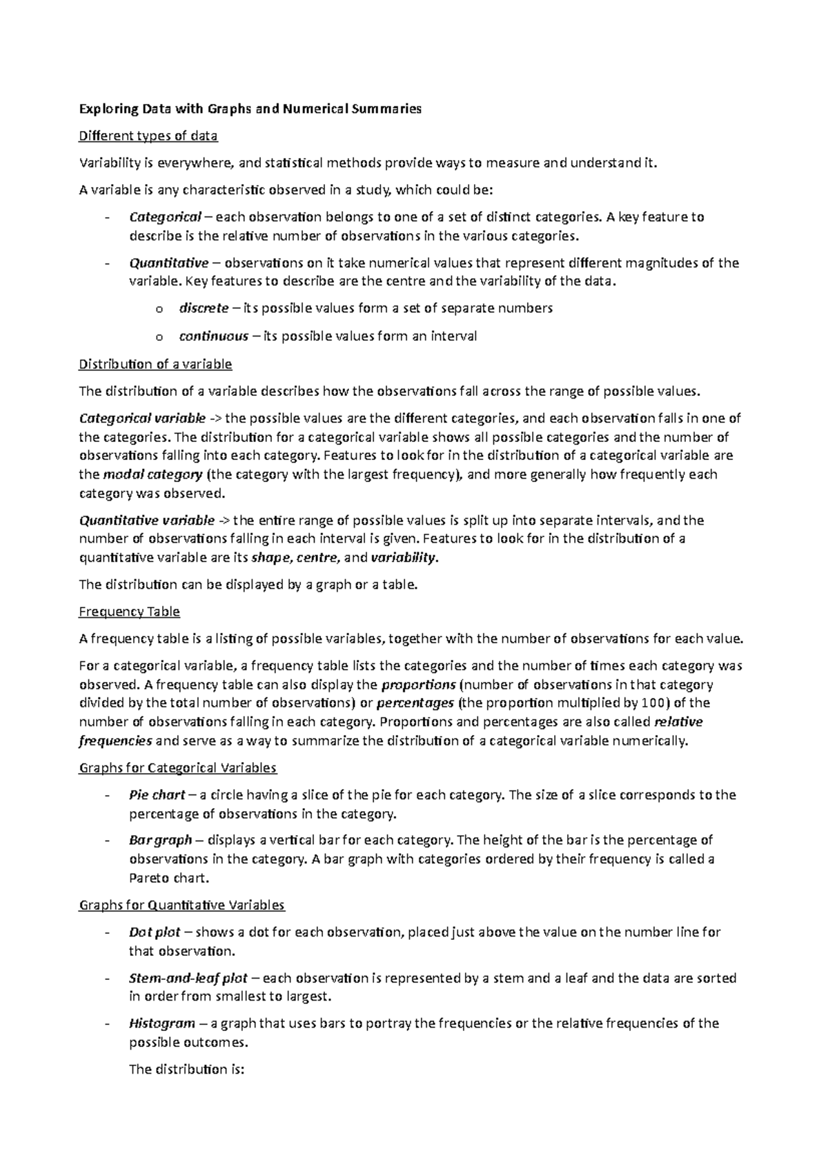 Data Exploration: Graphs & Summaries - Chapter 2 Insights - Studocu