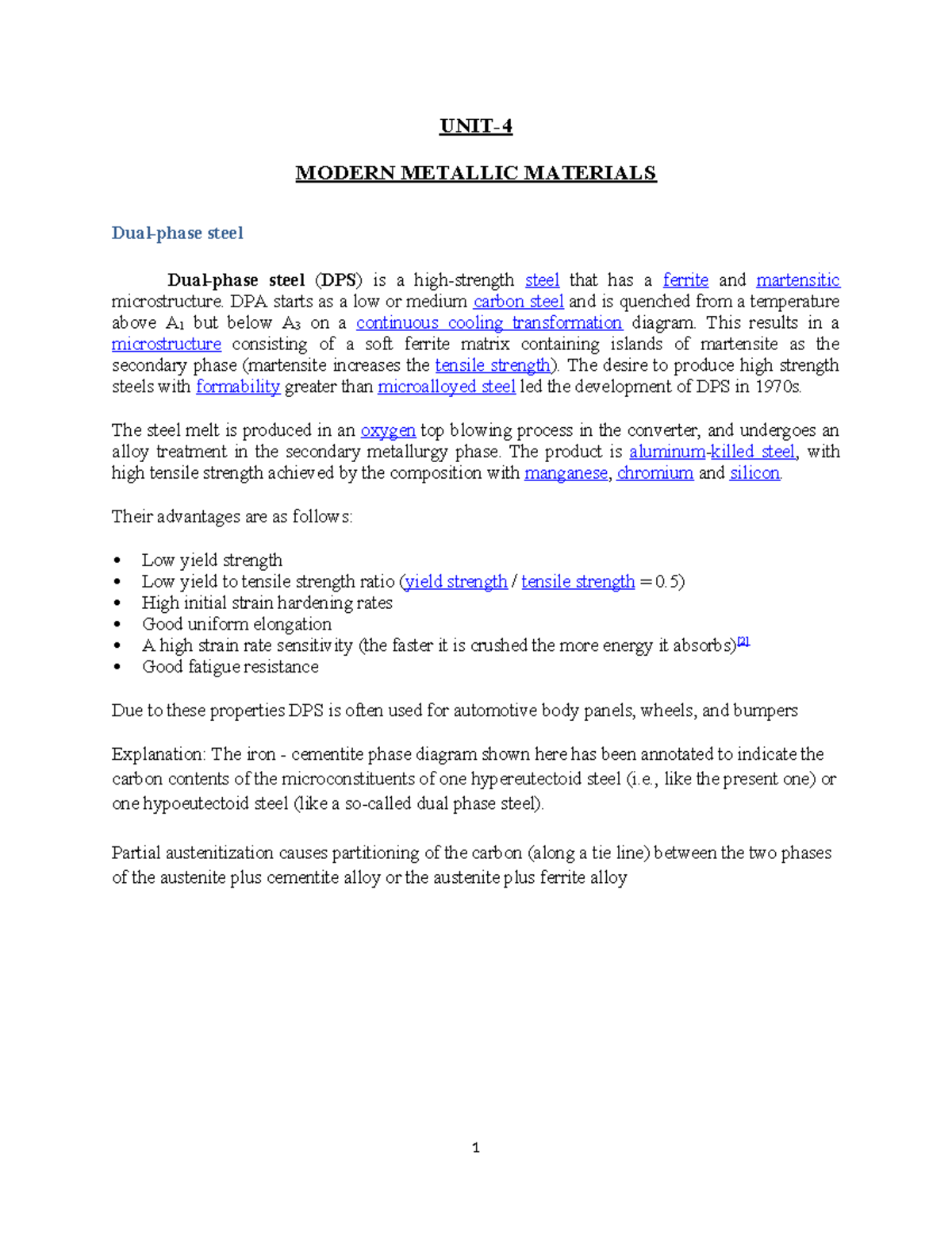 UNIT 4 EMM: Modern Metallic Materials and Their Applications - Studocu