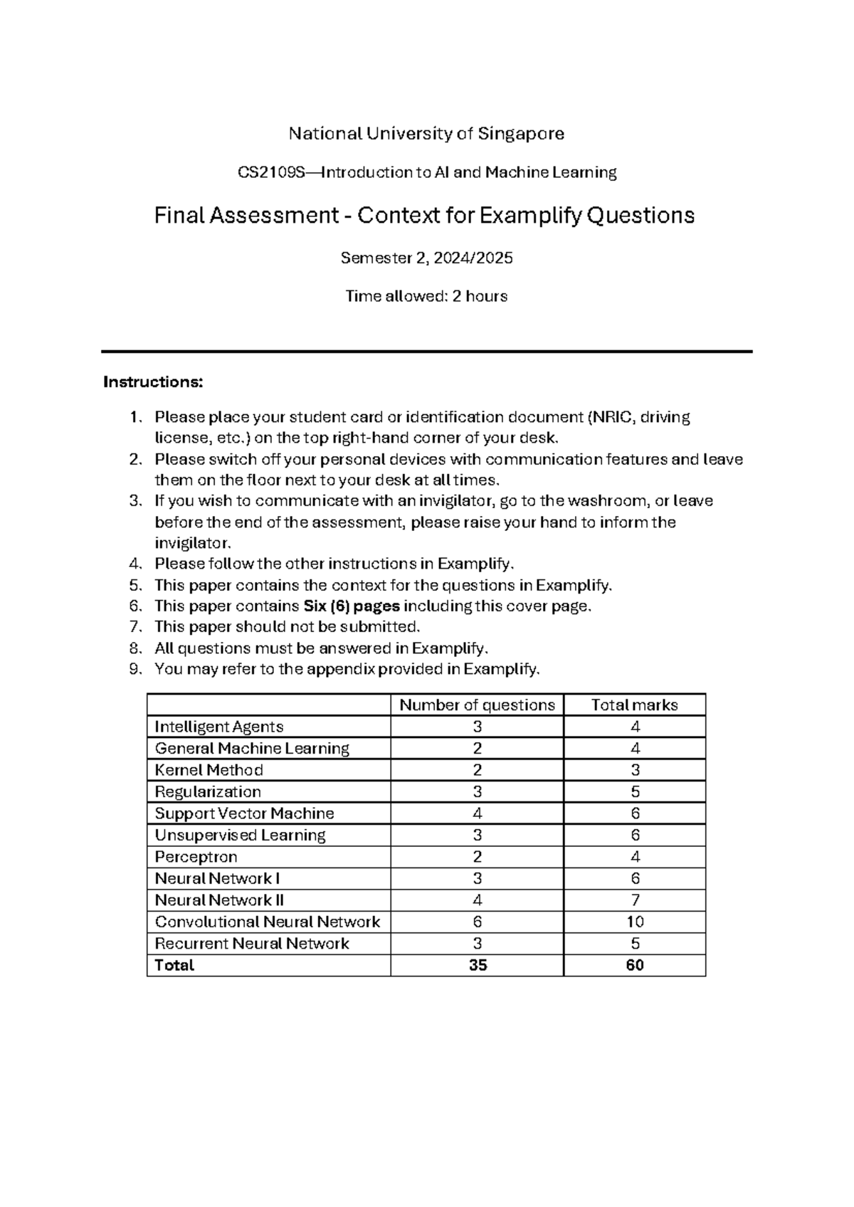 CS2109S AY2024-25 Sem 2 - Final Assessment Solutions on AI & ML - Studocu