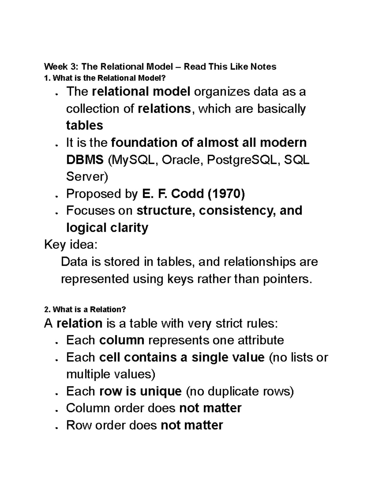 Week 3: The Relational Model - Key Concepts and Notes - Studocu