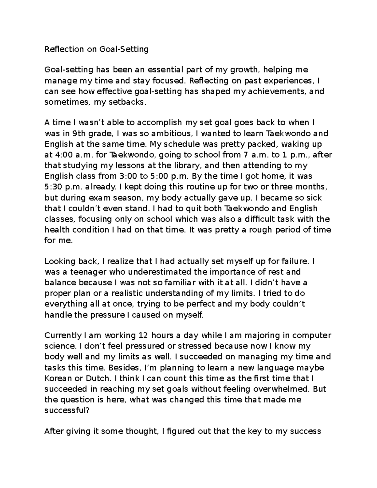 Learning journal 7 - Reflection on Goal-Setting Goal-setting has been ...