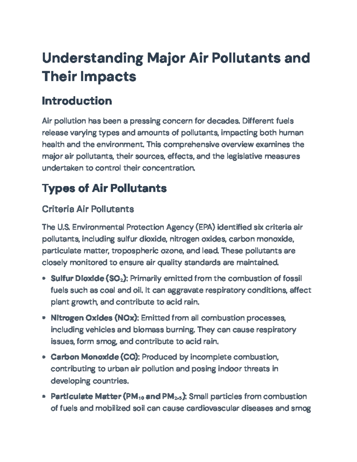 Understanding Major Air Pollutants and Their Effects: A Comprehensive ...