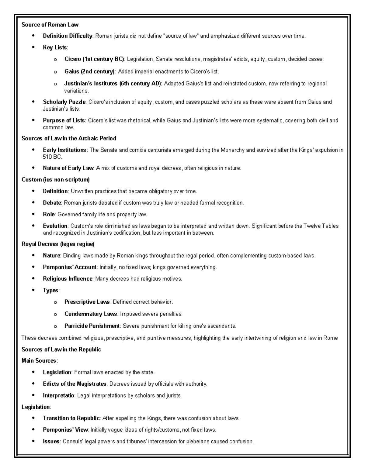 Sources of Roman Law: Key Concepts and Historical Evolution - Exam ...