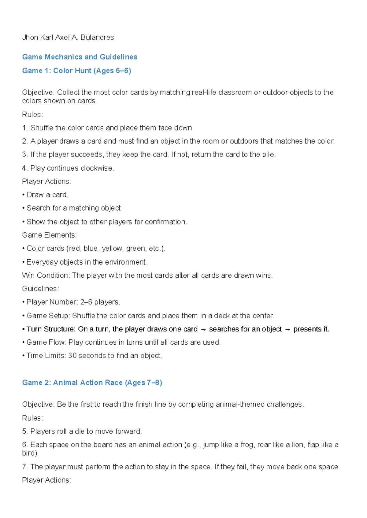 PE14 - Bulandres - Game Mechanics and Guidelines for Color Hunt, Animal ...