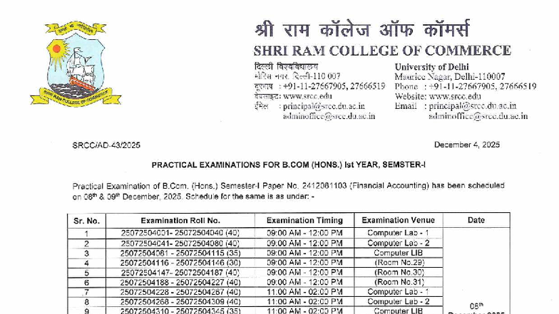 B.Com (Hons.) 1st Year Practical Exam Schedule - Dec 2025 - Studocu